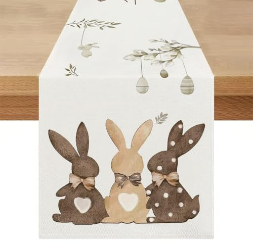 Ostern Tischläufer Frühling Modern Osterdeko 40 x 100 cm Saisonnal Tisch Läufer Leinenoptik Tischdeko Hasen Abwaschbar Ostertischdecke Deko für Küche Esstisch Drinnen Draußen Party