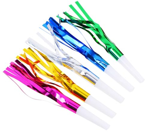 Veemoon Silbatos Metálicos para 18 Piezas Flecos Brillantes, Juguetes de Fiesta para Cumpleaños, Regalos, Matracas Ruidosas para Eventos y Celebraciones Color Aleatorio