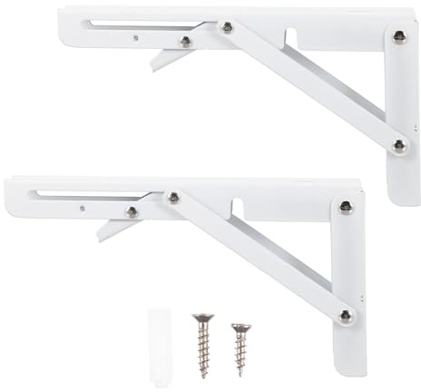 Lurrose Supports D’étagère Muraux Triangulaires Pliables 20 Cm en Acier Blanc Lot de 2 pour Tablette Murale Rabattable Rangement la Cuisine Bureau Garage