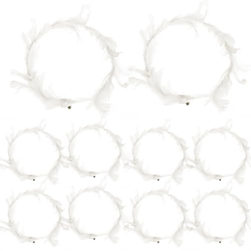 Diadema con corona 10 piezas Corona de plumas decorativa blanca de 8 pulgadas Tres modos luminosos Diadema de ángel LED encantadora para cosplay, Navidad, Halloween, disfraces festivos..
