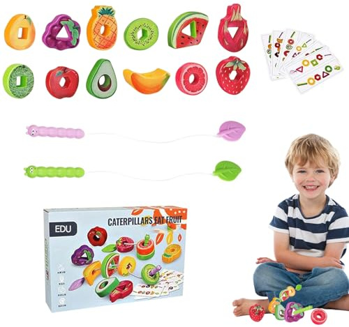 Snörpärlor - Toy | Småbarnspärlor och snöre för finmotorik, STEM Fruit & Veggie Trådspel för förskoleinlärning, Reseleksak Pojkar Barn