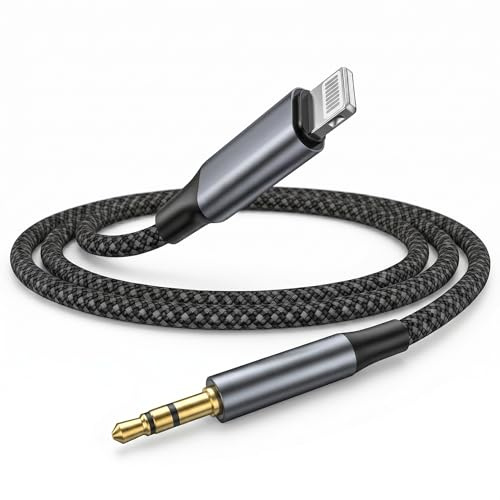 Aux Cable for iPhone in Car 1M/3.3FT, Aux to Lightning Cable Nylon Braided, Lightning to 3.5mm Jack Lead Cord TRS Audio Stereo for iPhone 14 13 12 11 X 8 7 6 SE, iPad Pro/Mini, Car Stereo/Headphones