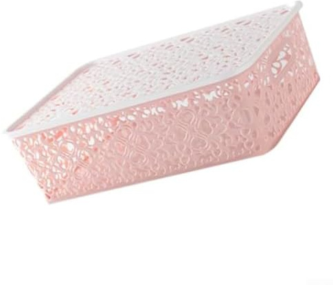 Caja de almacenamiento de plástico hueco apilable con tapa para organizar ropa, cosméticos, juguetes, usar espacio vertical de manera eficiente (rosa)