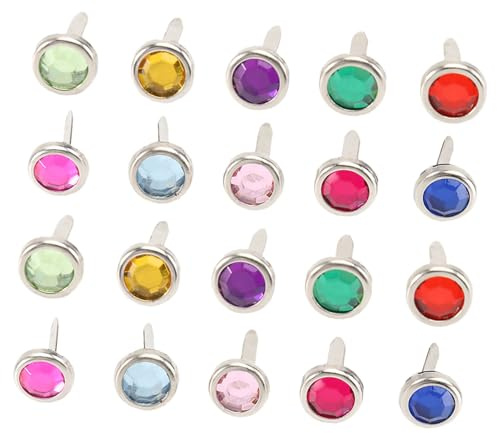 GRADENEVE 100 Pezzi Mini Brads Rotondi in Ferro e Acrilico 8x15mm per Scrapbooking e Stamping, Fermagli Artigianali per Tenere Nastri e Foto Colore Casuale