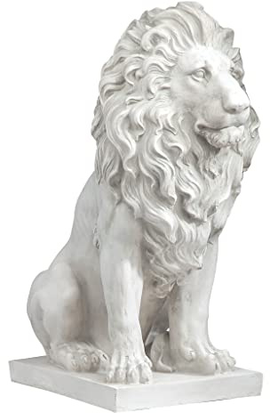 Design Toscano Lion of Florence Sentinel Indoor/Outdoor Animal Statue, 28 Inch Tall, Cast Stone Resin, Antique Stone Finish