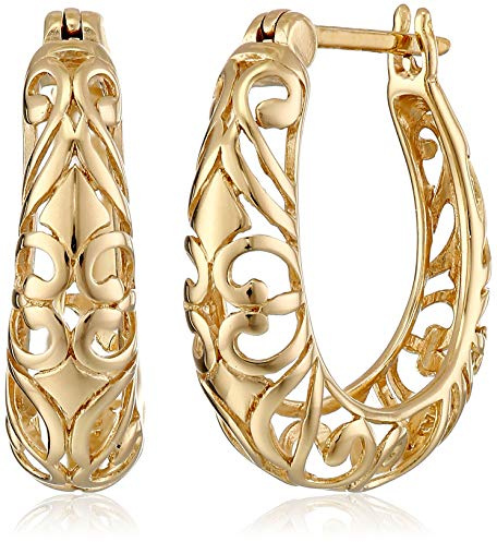 Amazon Essentials Yellow 18K Gold Over Sterling Silver Filigree Round Hoop Earrings