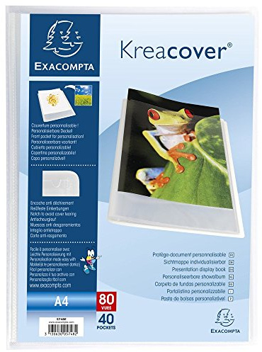 Exacompta - Ref 5748E - 1 Kreacover Chromaline dokumentskydd - 40 släta kristallklara fickor - 80 vyer - för A4 - storlek 24 x 32 cm - halvstyvt polyprohölje - färglös