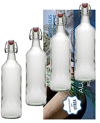 Vitrea 10er Set Bügelflaschen Bügelflasche Glasflaschen mit Bügelverschluss 1L 1000 ml zum Selbstbefüllen Bügelflasche Smoothie