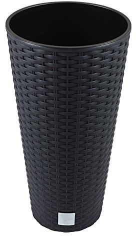 Prosperplast 64 Liter Blumentopf Pflanztopf Vase rund Oberfläche Rattan Optik inkl. Pflanzeinsatz DRTUS anthrazit