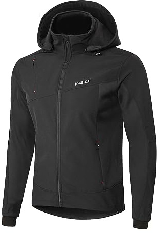 INBIKE Giacca Softshell da Uomo con Cappuccio Giubbotto Trekking Impermeabile Invernale Antivento per Montagna,Corsa,Ciclismo e Altre attività Outdoor Nero,M