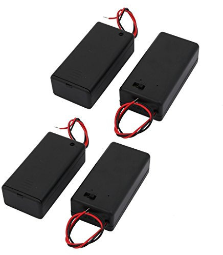 sourcing map 4uds Doble Cables Batería Cubierto Soporte Caja Estuche con ON/Off Interruptor para 9V Baterías