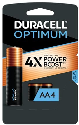 Duracell Optimum AA Batteries, 4 Count, Convenient, Resealable Package, 1.5V Alkaline Battery