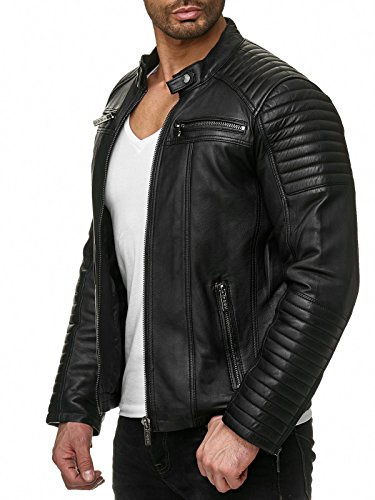 RED BRIDGE Giacca in Pelle sintetica da Uomo Stile Biker Giubbotto in finta pelle Casual Vintage (4XL, Nero)
