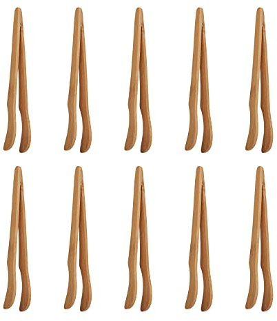 HEMOTON 10PCS Cup Holder Tongs Japanese Tea Mug Chinese Tea Ceremony Accessories Toaster Tongs Wood Cooking Tongs Japanese Accessories Tong Wooden Steak