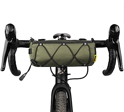 Rhinowalk, Borsa da manubrio a rullo per bicicletta, con tracolla, un accessorio da ciclismo professionale per bici da strada, da città e mountain bike, verde