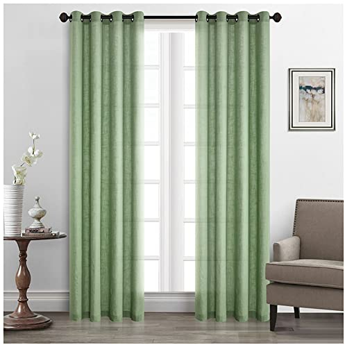 GUOCU Voile Vorhang Leinen Stoff Gardinen mit Ösen Dekoschal für Wohnzimmer Schlafzimmer Fenster Thermogardine Ösenvorhang Dekoschal Leinen Fensterschal Grün 106X213cm(1 Stück)