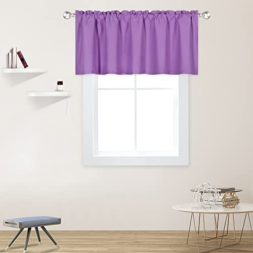 DECOVSUN Light Purple Valance for Windows 52x18 Inch Solid Thermal Insulated Blackout Rod Pocket Kitchen Short Curtain Toppers Valance for Bathroom Living Room, Lilac Lavender