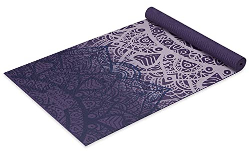 Gaiam Yoga Mat Classic Print Non Slip Exercise & Fitness Mat for All Types of Yoga, Pilates & Floor Workouts, Purple Lattice, 4mm