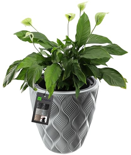 KADAX Blomkruka med insats och handtag, planteringslåda av plast i 5 storlekar UV-resistent väderbeständig hög med 3D-effekt (grå, 39 cm)