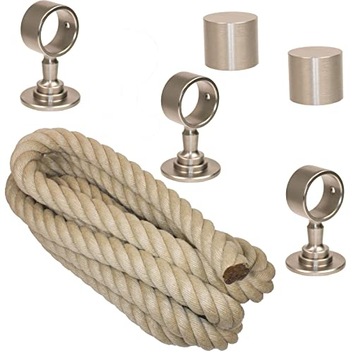 Handlaufseil Set 30mm - bestehend aus 2 Endkappen 3 Seilträger vernickelt und 3m Nature Touch Handlaufseil naturfarben