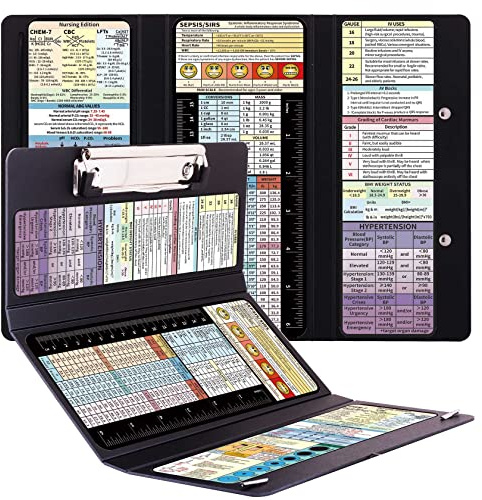 Dixver 2 Packs Foldable Nursing Clipboard, Medical Edition Cheat Sheets, Nurse Accessories for Work, 3 Layers, Plastic, Black