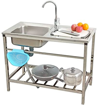 Lavello da Cucina in Acciaio Inox Autoportante 1 Vasca con Rubinetto,con Banco da Lavoro Lavello da Pranzo Mobile Commerciale per lavello all'aperto con tubo flessibile per cucina campeggio ( Color :