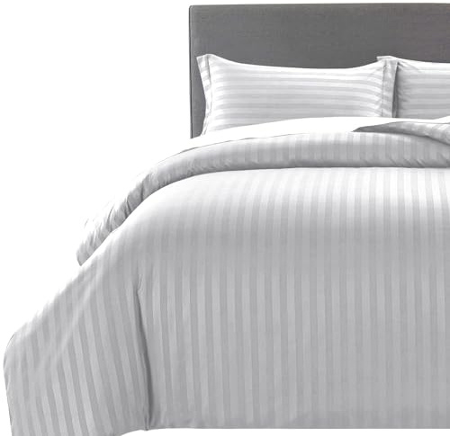MOONLIGHT20015 King Size Duvet Cover Sets Reversible Stripes Satin Bedding Set with 2 Pillowcases Soft Hypoallergenic Duvet Covers (Silver 230x220)
