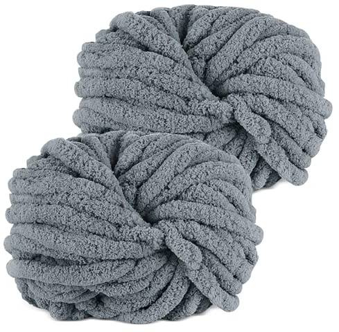 YushengTai Dicke Wolle, 2 Stück 500g Dunkelgrau Chunky Wolle, Dicke Wolle zum Häkeln Kann zum Stricken von Kissen, Decken, Schals und Mützen Sowie Haustierbetten Verwendet Werden