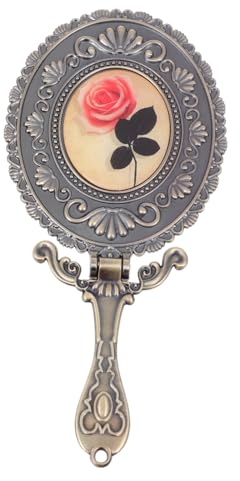 Housoutil Vintage Handspiegel Mit Griff Kompakter Tragbarer Kosmetikspiegel Praktische Für Reise Und Alltag Verzierter Antiker Look Klarer Verzerrungsfreier Spiegel Für Schnelles Makeup