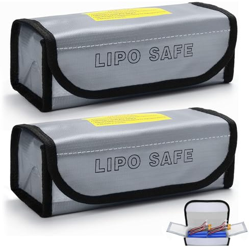 YeaHapiday Lipo Safe Bag, 2 Stück Lipo Batterie Akku Tasche Feuerfest Explosionsgeschützte Klein Lipo Battery Guard Safe Bag zum Aufbewahren und Laden 18,5 x 7,5 x 6 cm
