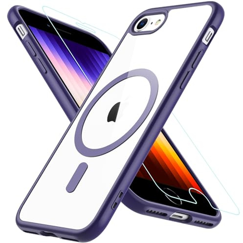 Hensinple Hülle für iPhone SE 2020, iPhone SE 2022 Hülle iPhone 8/7 Hülle, Magnetisch Handyhülle iPhone SE 2/3 mit HD Schutzfolie Glas für MagSafe Schutzhülle iPhone SE 2022 Case (Violett)