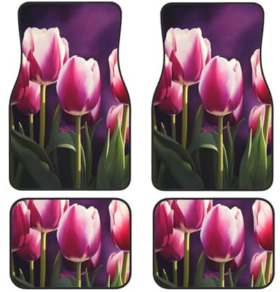 Tulpen Druck Auto Fußmatten Set von 4 Stück Universal Auto Vorne Hinten Boden Fußmatten Heavy Duty Anti-Rutsch Automatte Full Set Auto Boden Teppiche für Auto Zubehör