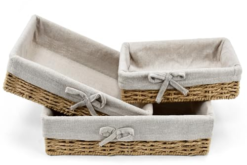 Kleemeiero 3 Cesto Intrecciato Portaoggetti Cestino per Lievitazione Pane Cesto Intrecciato Frutta Ceste Pane Panificio Cesto Intrecciato Rettangolare per Snack, Verdure, Strumenti, (35cm/30cm/25cm)