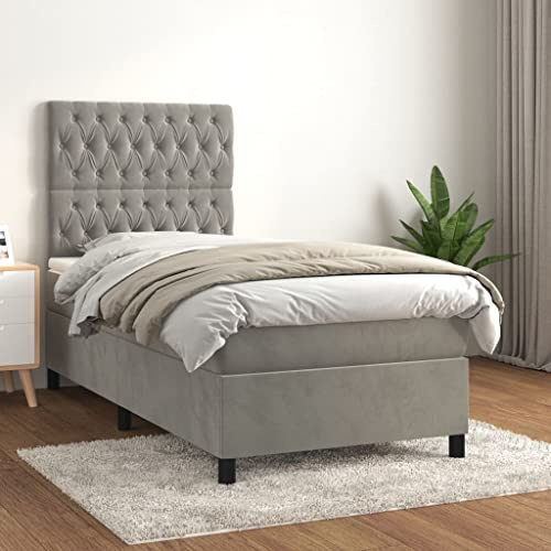 CKioict Palettenbett Modernes Bettgestell Jugendbett Boxspringbett mit Matratze Hellgrau 90x190 cm SamtGeeignet für Arbeitszimmer, Wohnzimmer, Hotel