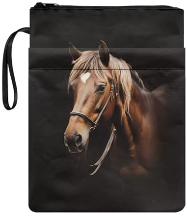 xixirimido Pferde-Kinder-Buchumschläge, tragbare Notebook-Tasche für Grundschule, Jungen und Mädchen