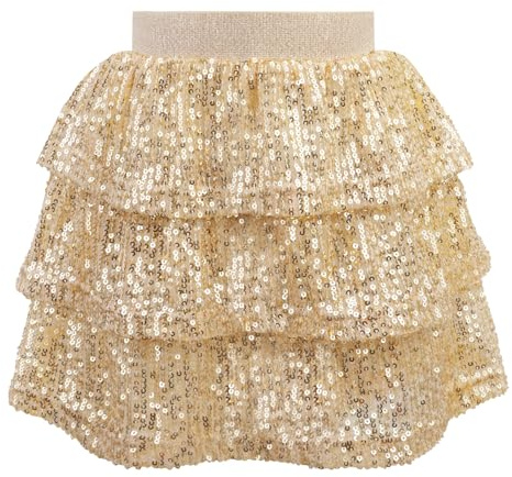 Bezioner Jupe Paillette Fille Jupe Sequin Scintillante Jupe Volant avec Taille élastique Jupe Patineuse Tenue de Fête Carnaval Or 130