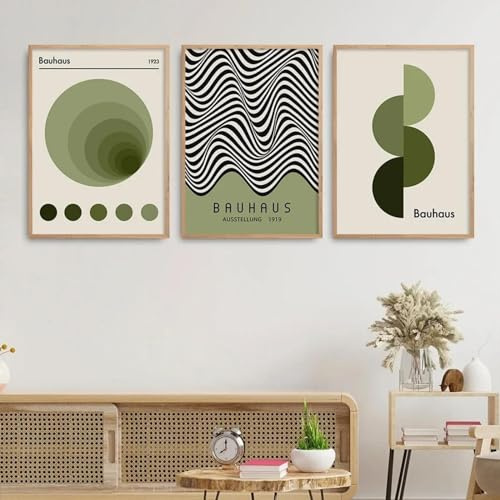 KemneT Skandinavische minimalistische Wand Bilder Bauhaus grün schwarz geometrische Linien Poster und Kunstdrucke abstrakte Leinwandbild Bild Raumdekoration 50 x 70 cm x 3 ungerahmt