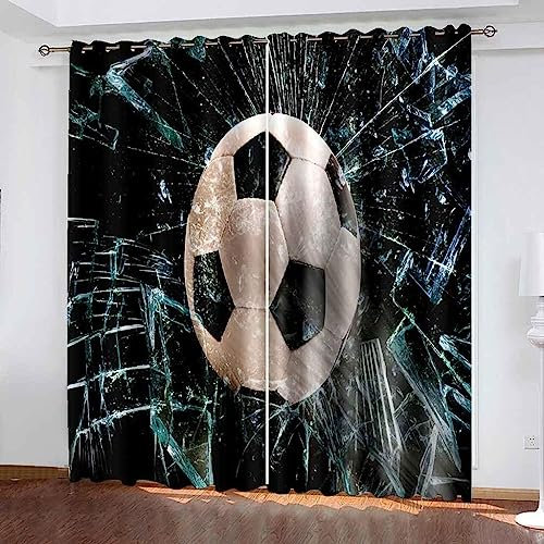 Vorhang Kinderzimmer Sport Fußball Kinder Vorhänge Mit Ösen Polyester Gardinen Thermovorhang Blickdicht Ösenschal Kindergardinen Für Wohnzimmer Schlafzimmer, 2 X 140 X 250 cm 2Er Set, 5A4N1G1G9G3F1I4
