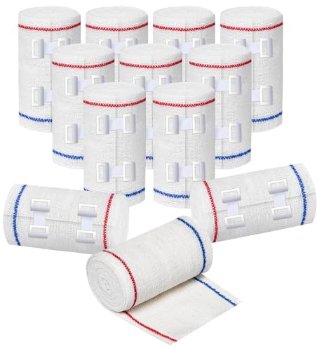 Elastische Bandage Wrap 3 Zoll Textilelastische Kompressionsbinde 12 Rollen Wickelbandage Kompressionsbandage Wrap mit 2 Clips für Knie, Knöchel, Handgelenk