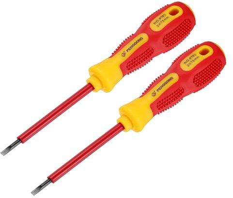 sourcing map 2pcs 1000v Insulated Electrician Screwdriver 3x75mm CR-V Magnetic Slotted Flat Head Insulation Screwdrivers