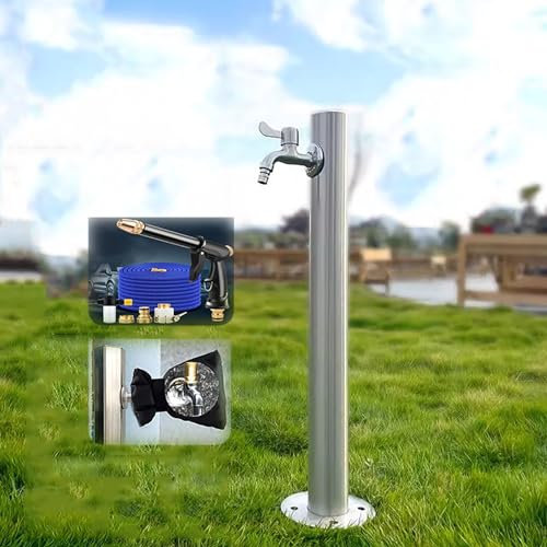 XRRJFYH Fontana da Giardino Esterno con Pistola a Spruzzo Fontanelle da Giardino Moderna Rubinetti da Esterno Acciaio Inossidabile(Silver,60x6cm/24x2.4in)