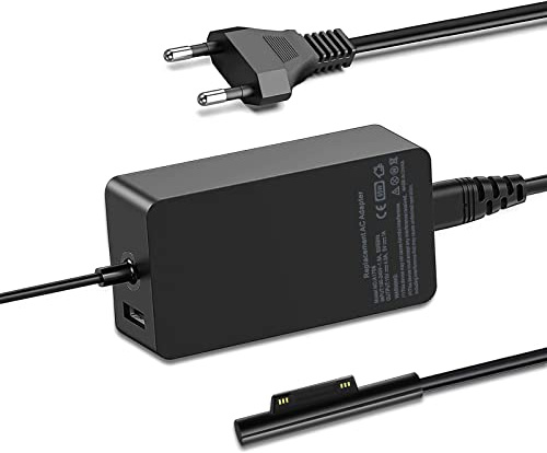 Microsoft Surface Ladekabel 65W für Surface Pro 10/9/8/7+/7/6/5/4/3/X | Windows Surface Laptop 6/5/4/3/2/1, Surface Go Tablet, Surface Book 3/2/1, mit USB-Port