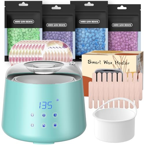 Waxing Set LCD,2 Heizmodi Haarentfernung Wachswärmer 4 Wachsbohnen 20 Holzspateln,Reservierbare Heizzeit Wachs Haarentfernung Waxing zu Hause CITHOT (Blau)