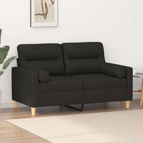 Hommdiy Sofa, Couch mit Zierkissen, Liegesofa für Wohnzimmer, Polstersofa Sessel Relaxsofa Loungesofa Relaxcouch, Stoff Sofa, Schwarz,120 cm