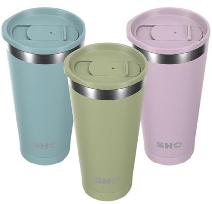 SHO Calix – Isolierte Edelstahl-Kaffeetasse, Reisebecher und Becher – spritzwassergeschützt – 500 ml – 6 Stunden heiß & 12 Stunden kalt – wiederverwendbar, BPA-frei, Thermo-Vakuumflasche (Salbei, 500
