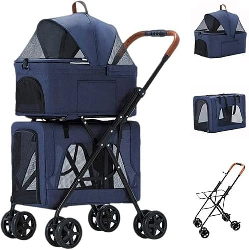 Windmilne Poussettes pour Animaux de Compagnie pour Petits Chiens, Chats et Plus Encore Poussettes pour Chiots à Double Couche Chariot de Transport pour Animaux de Compagnie avec Roues