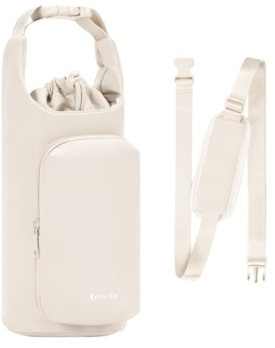 Ceneda Trinkflaschentasche Isolierte Wasserflasche Tasche 40oz mit Handyfach, Verstellbarer Schultergurt, Robuster Leichter Halter – Für Sport, Wandern, Outdoor, Alltag, Unisex,Beige