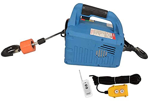 BDKSEXBF Tragbarer Mini-Elektro-Hebezeug, Kleiner Haushalts-Hebezeug, 1500 W, kabellose Fernbedienung, elektrischer Hebezeug für Garagen und Lager, blau, 300 kg