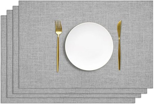 AUAUY Table Mats Set of 4, Faux Linen Washable Place Mats, Double-sided Available Non-Slip Heat Resistant Table Placemats for Kitchen Dinning Restaurant, Place Mats for Table, 30x45cm (Gray)