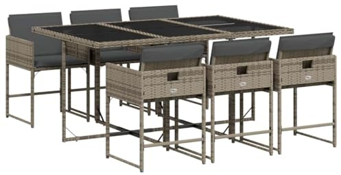 vidaXL Ensemble à Manger de Jardin avec Coussins 7 pcs, Table et Chaises à Dossier Rabattable, Meubles d'Extérieur Patio Terrasse, Gris Résine Tressée